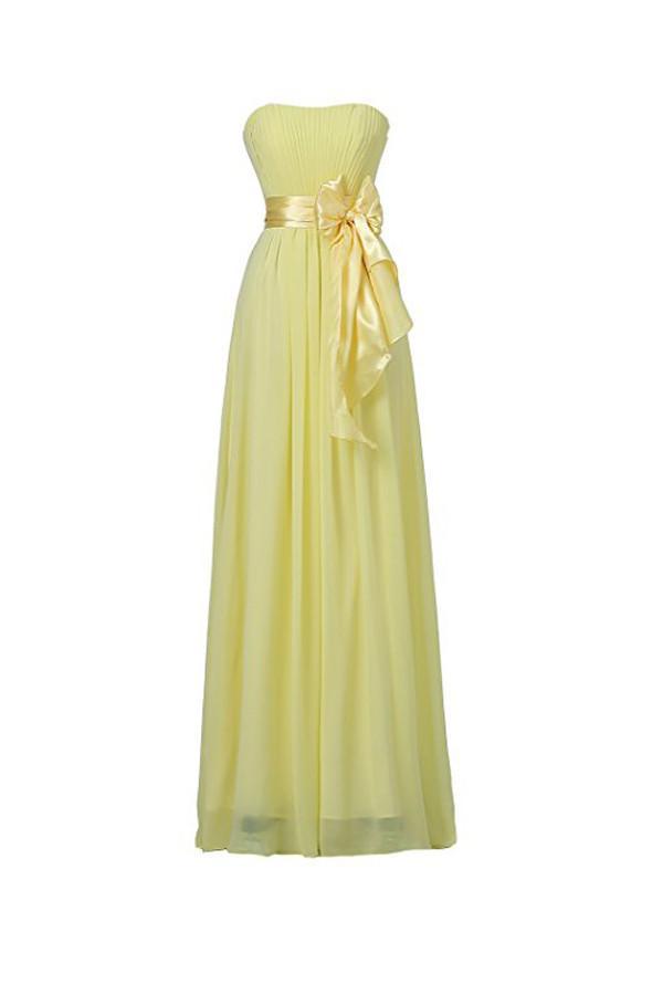 Yellow Sweetheart Chiffon Bridesmaid Prom Dresses Long Evening Gowns